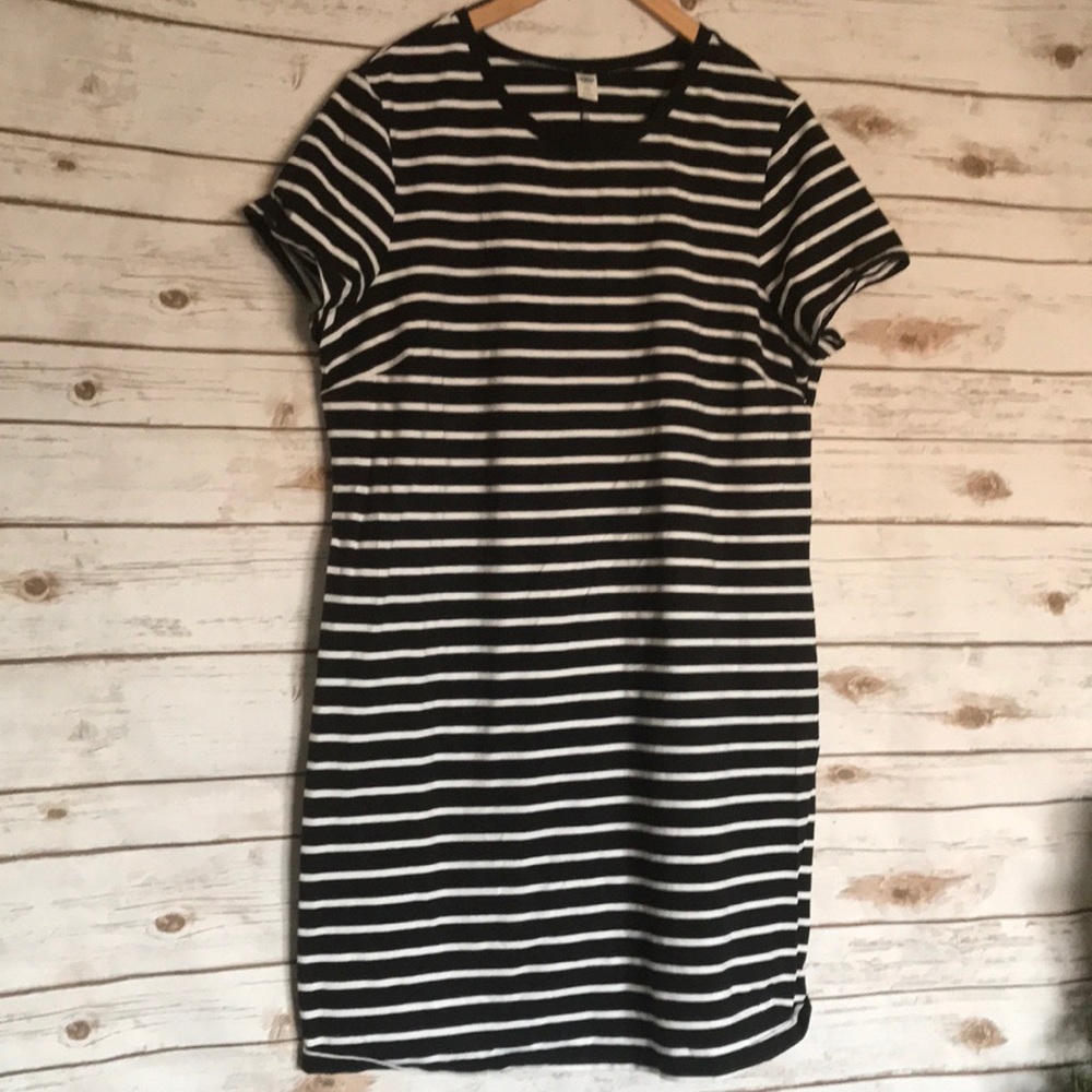 Old Navy • black white striped shirt dress